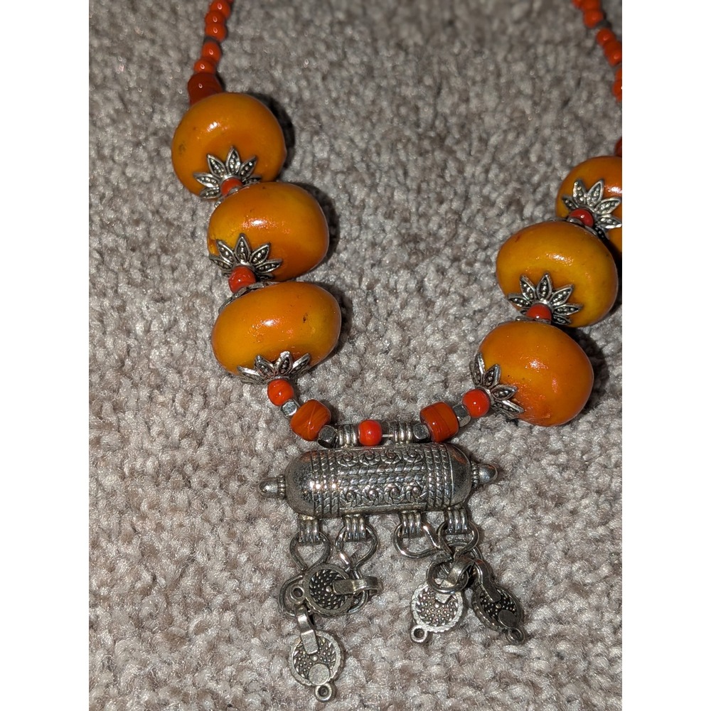 Disney Parks Orange Beaded Necklace Silver Tone Charm Halloween Costume Jewelry - Picture 4 of 6